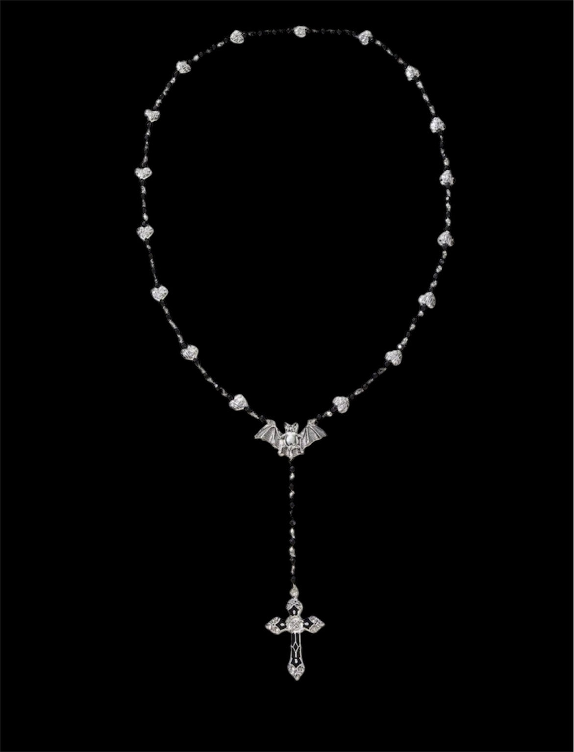 Bat Cross Rosary Necklace