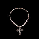 Pearl Rhinestone Cross Choker